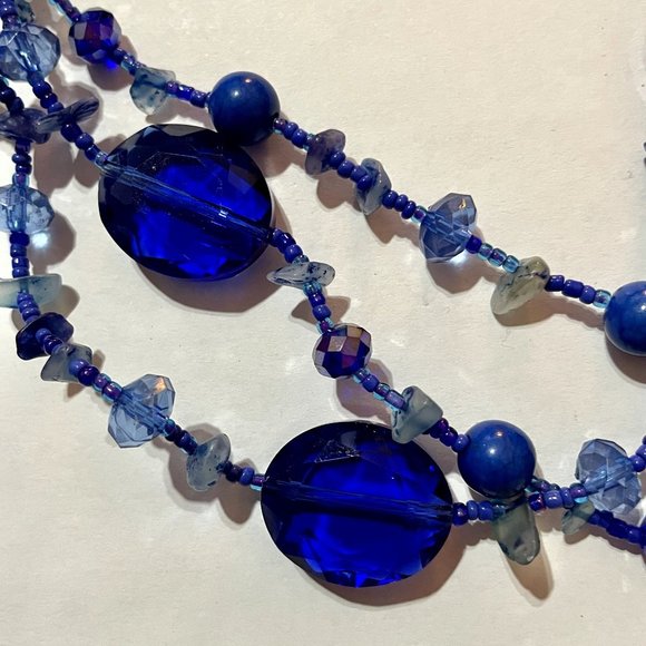 Stunning Bold Blue Artisan Glass Beaded Necklace - Picture 5 of 7